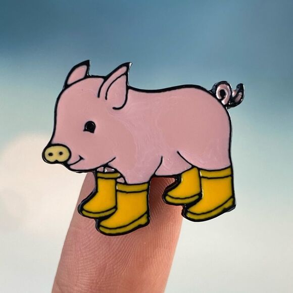 Pig in Yellow Boots Enamel Pin/ Brooch Lapel - Picture 1 of 6